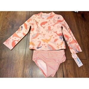 carters long sleeve rash gaurd w/h swim bottoms peach color nwt 2t toddler ocean